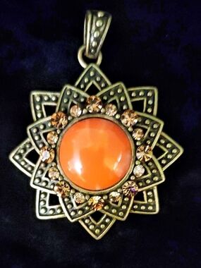 Vintage Orange Sunburst Pendant Necklace